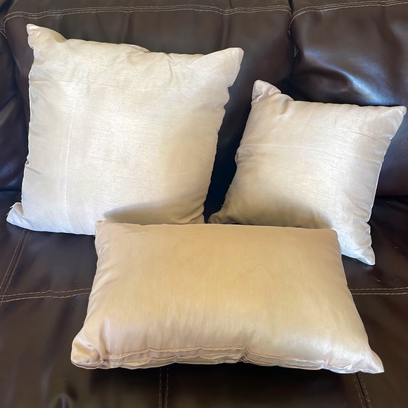 3 Count Shiny Cream Colored Decorative Bed Pillows - Picture 2 of 5